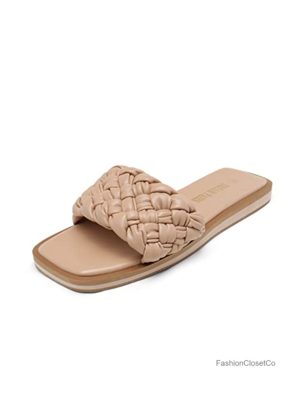 Square Open Toe Slide Sandals - Braided Strap, Slip On Flat Sandals for Summer